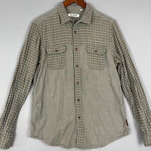 Ben Sherman Shirt Men's Large Olive Green Check Classic Pockets Button Up Grunge